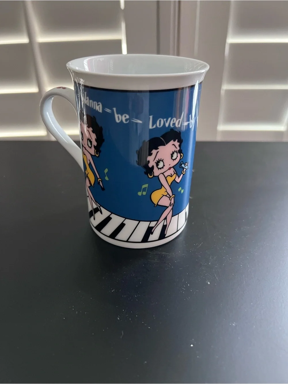 Betty Boop Blue Ceramic Mug with Yellow Accents